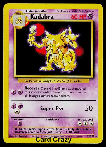 Kadabra 032/102 Base Set Pokemon Card NM - Picture 1 of 1