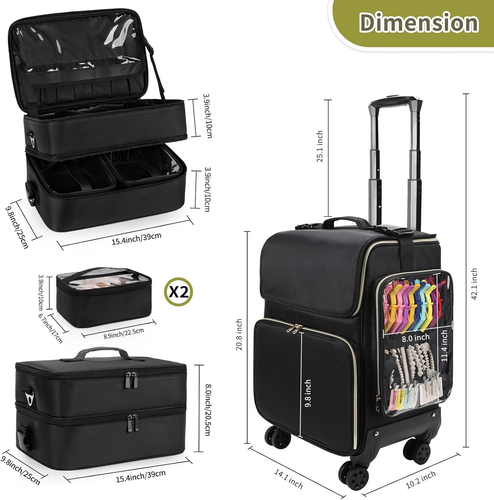 Valigetta Cosmetica Trolley Con Ruote Girevoli a 360°, Valigia Da Parrucchiere C - Foto 3 di 12