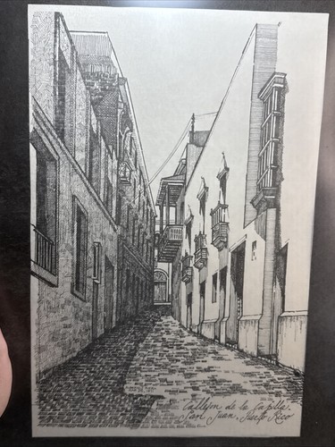 Impresión enmarcada a pluma y tinta Callejón de la Capilla San Juan, Puerto Rico 11 X 15 Arte - Imagen 2 de 11