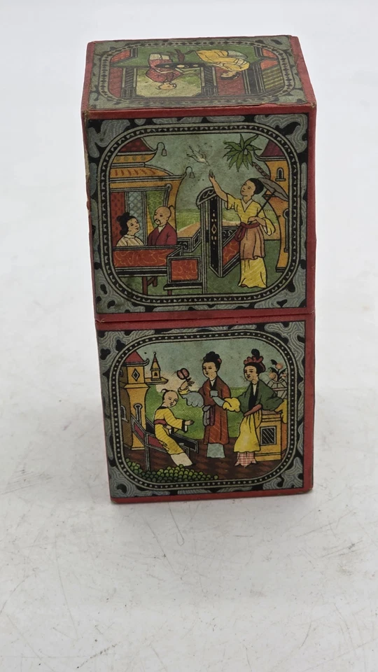 Antigua caja de té oriental de papel, tablero con rev. interno Estampillas de 1 céntimo c. 1868 Foto 4 de 4