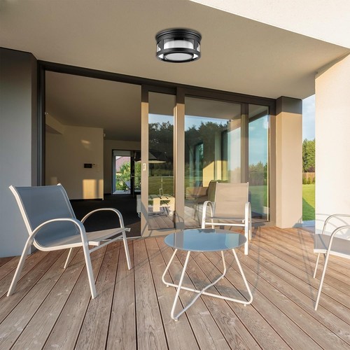 Versatile 1-Light Flush Mount Ceiling Light with Frosted Glass Shade - 12" Black - Picture 5 of 9