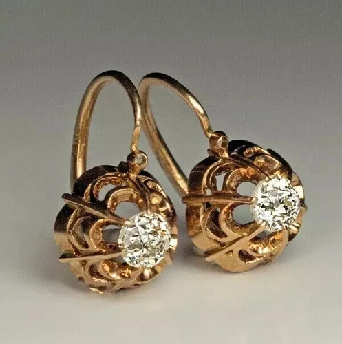 14k Yellow Gold Plated 2.20Ct Round Cut Moissanite Vintage Drop Dangle Earrings - Picture 1 of 4