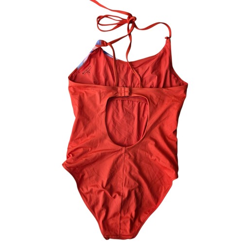 Athleta One Piece Swimsuit Womens Medium Vintage Floral Orange Light Blue - Picture 3 of 10