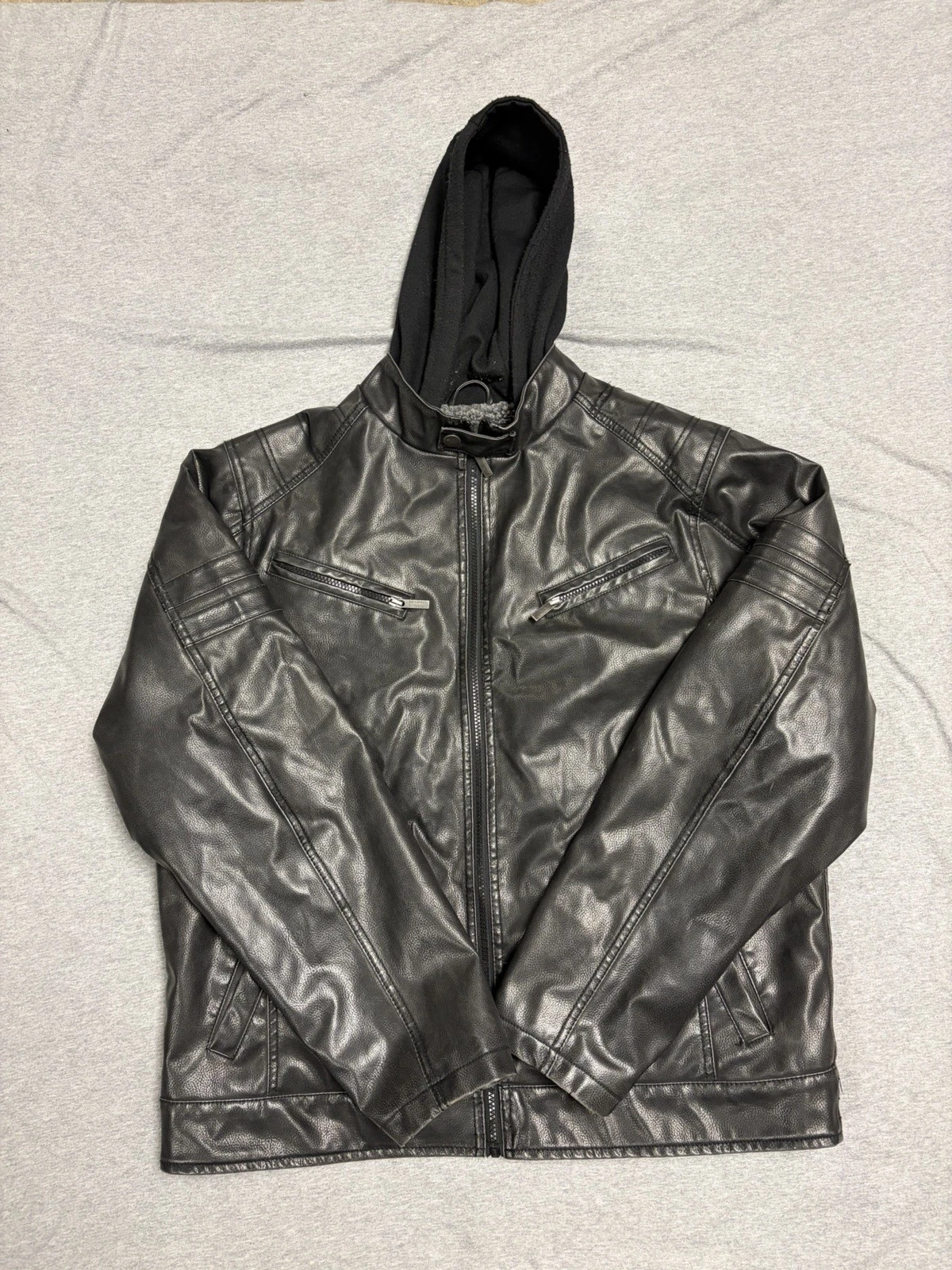 Structure Leather Jacket Men's 2XL Black Sherpa Lined Full Zip Warm Jacket