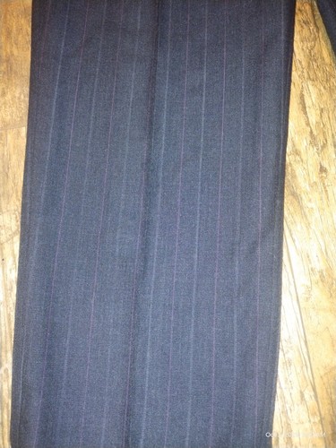 VTG Wool Pleated Cuffed Trousers Men's 32x28 Charcoal Pinstripe Relaxed Pants - Picture 4 of 4