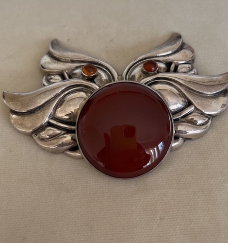 Tulla Booth Sterlingsilber rot und orange Cabochon Stein Brosche/Anstecknadel - Bild 3 von 6