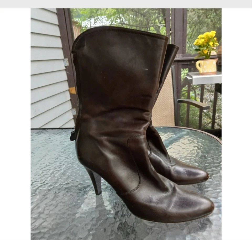 Cole Haan Boots Womens Brown Leather Pointed Toe Stiletto Heels Mid Calf  7.5 B - Image 2 of 4
