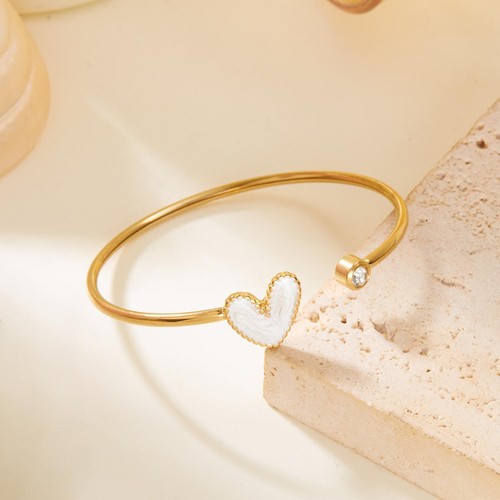 Bracciale aperto cuore acciaio inox donna placcato oro zirconi cristallo gioielli regalo - Foto 29 di 29