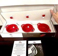 STAUB Ceramic 3-pc Mini Round Cocotte with Lids Set CHERRY 4” 0.25 Qt NEW