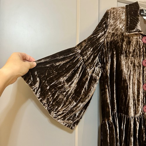 Connie’s Moonlight Crushed Velvet Swing Jacket Collared Brown Oversized Sz Small - Picture 3 of 5