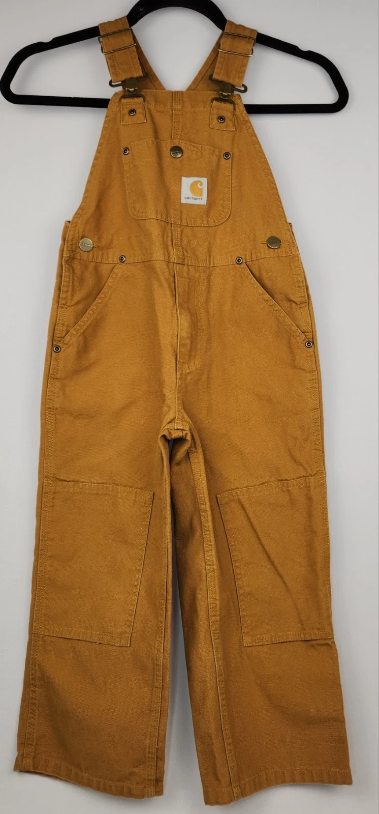 Carhartt Overalls Youth 5 Brown Canvas Double Knee Carpenter Workwear Pockets **