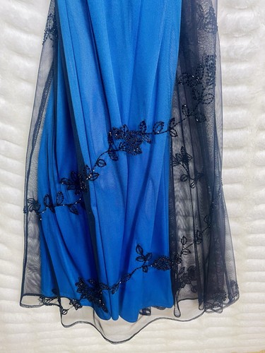 Cache Vtg 90’s Formal Electric Blue Black Mesh Floral Beaded Maxi Dress Sz 12 - Picture 14 of 18