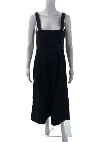Gap Damen Frontreißverschluss ärmellos V-Ausschnitt Denim Midi Etuikleid blau Größe Small