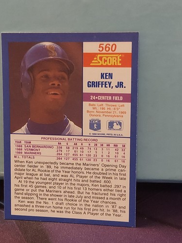 1990 Score Ken Griffey Jr #560 Mariners The Kid Salón de la fama 💥  - Imagen 8 de 8