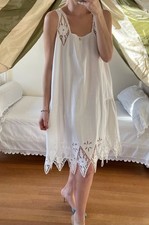Vtg White Cotton Edwardian Dress Nightgown Skirt Lace Victorian Antique Prairie