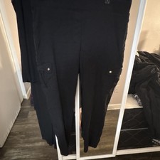 89th  Madison Black Women's Pants Pull On Rayon Nylon Spandex Button Accent