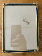 Vintage Ornate Floral Brass Gold Tone Blue Photo Picture Frame 5x6.7  Hanging