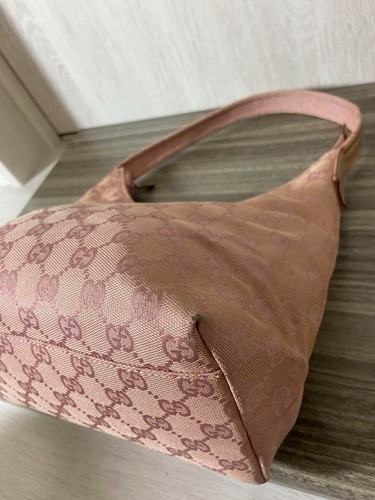 GUCCI Tote Bag GG Pattern Pink Canvas & Leather Handbag Used Authentic - Picture 6 of 20