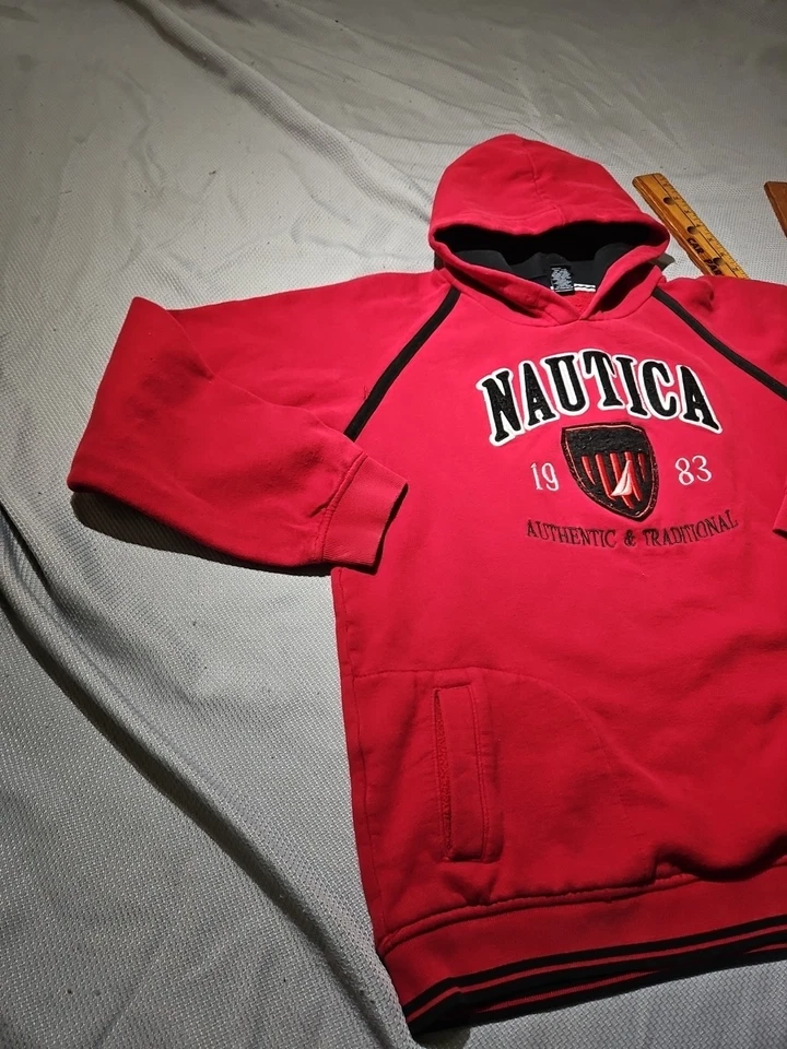 Sudadera con Capucha Nautica Urban Necessities Jóvenes Niños XL Roja Bordada Pullover Sudadera con Capucha Foto 4 de 4