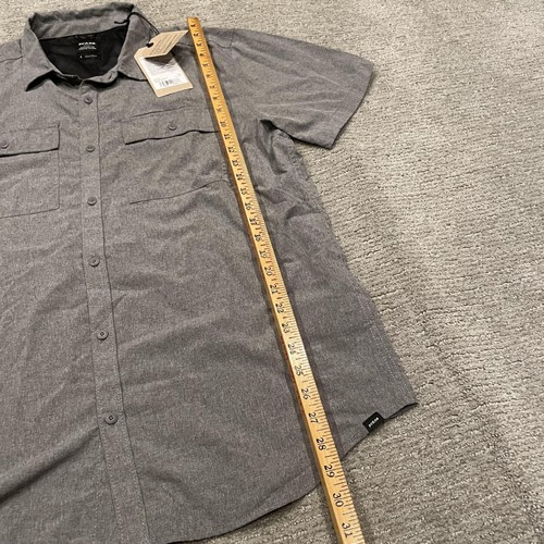 prAna Lost Sol Shirt Mens Large Grey Short Sleeve Button Up UPF 50+ Lightweight - Picture 7 of 15