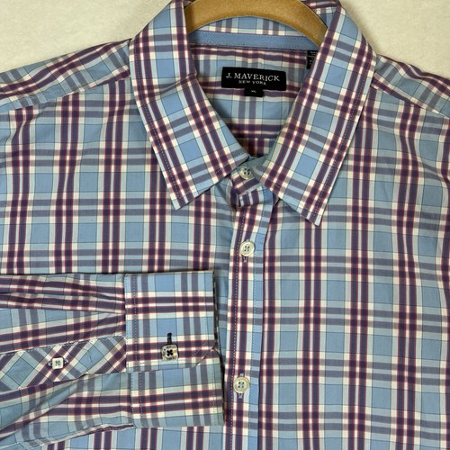 J. Maverick Hemd Herren XL blau rot kariert langarm Button Down Karriere - Bild 1 von 13