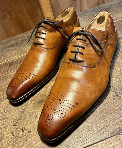 Men’s MAGNANNI For Neiman Marcus Cognac Brown Leather Brogue Oxfords Size 9 M - Picture 2 of 16
