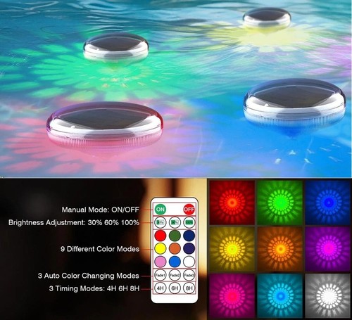 LAMPADA LED RGB PANNELLO SOLARE ILLUMINAZIONE LUCE GALLEGGIANTE PER PISCINA IP67 - Picture 5 of 9
