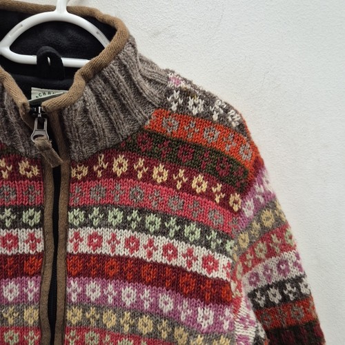 Pachamama Chunky Knit Wool Handmade Tribal Aztec Cardigan Jacket Coat Medium - Picture 2 of 9