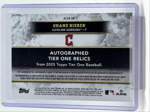 SHANE BIEBER 2025 TOPPS TIER ONE GAME USED PATCH AUTOGRAPH AUTO /149 Q5686 - Picture 2 of 2