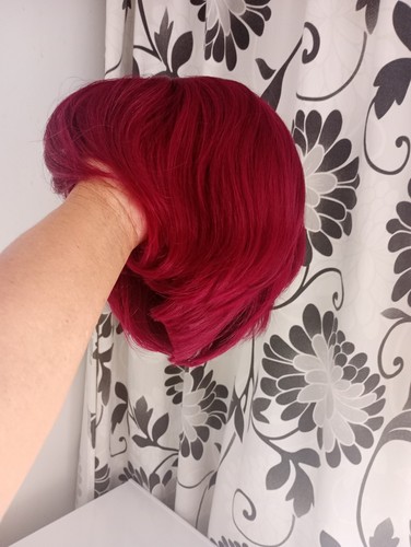 100% BRAZILIAN VIRGIN HUMAN HAIR STRAIGHT BOB WIG WITH BANGS BURGUNDY 8" - Picture 7 of 7