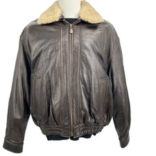 Vtg Aviator Leather Bomber Jacket XL Shearling Collar Flight Coat Quilted Lined