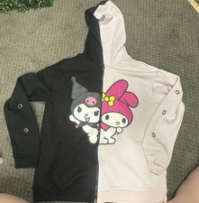 Sanrio My Melody Kuromi Split Hoodie with Ribbon Sleeves Pink and Black Zip-Up