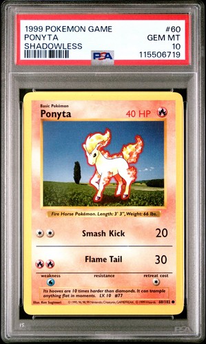 1999 POKEMON GAME #60 PONYTA PSA 10 GEM MINT BASE SET SHADOWLESS - Picture 1 of 2