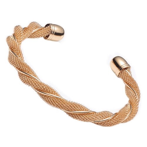 Gold Manschette Armreif Armbänder Vintage Kette Wickelwelle Design Damen groß offen weit - Bild 1 von 6
