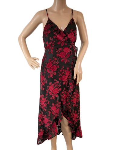 Damen Kleid Gr. M schwarz rot Samt Ausbrenner Halstuch Hi Lo Whimsigoth Fee Grunge