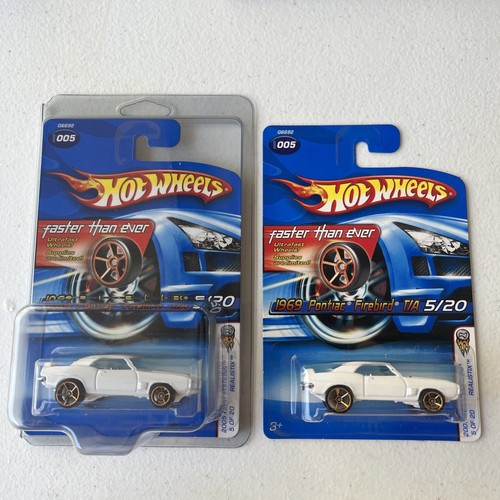 2005 HOT WHEELS FASTER THAN EVER #5/20 PONTIAC FIREBIRD WHITE/BLUE LOT OF 2 NIP