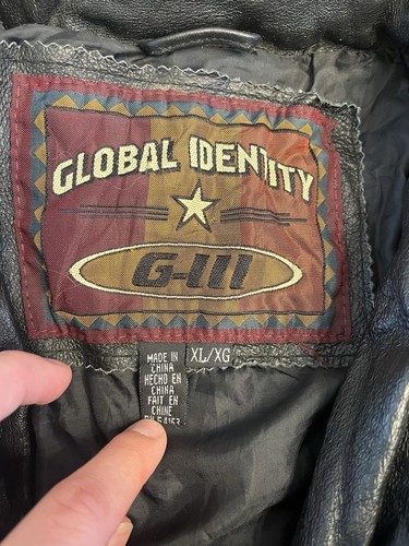 VINTAGE GLOBAL IDENTITY BLACK LEATHER JACKET SIZE XLARGE G-III COAT DOUBLE ZIP - Picture 7 of 15