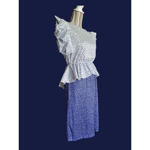 Vintage 80's Polka dot dress with peplum style top and ruffled layered sleeves! - Picture 3 of 8