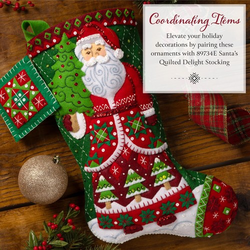 , Holiday Quilt Squares, Felt Applique 4 Piece Ornament Making Kit, Perfect f... - Picture 5 of 6