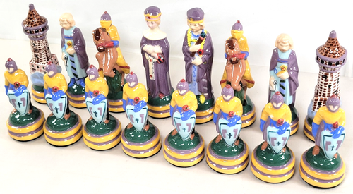 Ceramic Chess Set NO BOARD Hand Painted Ceramic Glazed Chess Pieces 32 + EXTRAS - Picture 4 of 12