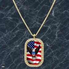Stunning USA American Flag Pendant Necklace Graphic Design Modern Gold Tone Gift