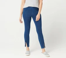 H by Halston Knit Denim Ankle Pants with Zipper Detail-Med Indigo-Reg 10-A351208