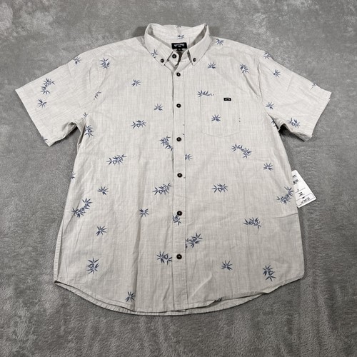 Billabong Shirt Mens Large Beige AOP Floral Button Down Short Sleeve Stretch NWT - Picture 1 of 9