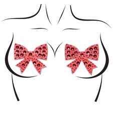 Leg Avenue - Bow Shaped Rhinestone Nipple Cover One Size Red
