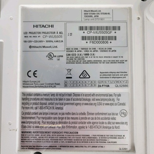 NOT WORKING Hitachi CP-WU5505 Conference Room Projector 1920x1200 - Picture 8 of 10