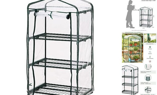 Glitzhome Portable Indoor Outdoor Patio Mini Greenhouse, Green, 3-Tier