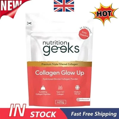 Improved New 420g Glow Up 30 serving 14000mg Collagen geeks Powder Nutrition