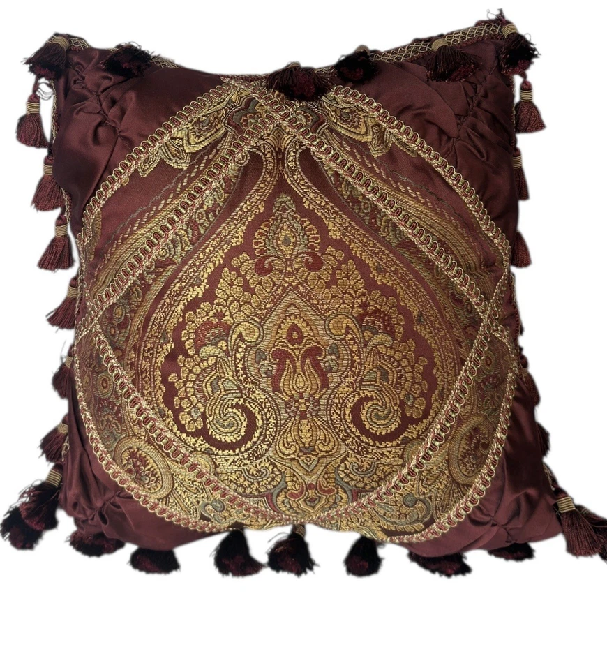 Almohada Croscill Home Galleria Damasco Borla Decorativa Borgoña Brocado Jacquard Foto 2 de 4