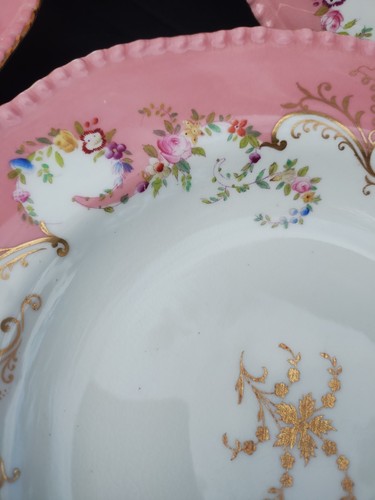 4 Antique Gilman Collamore New York COALPORT England 10" Bowls Pink Gold Flowers - Picture 5 of 11