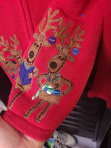 VTG Tiara International Christmas Sweater Reindeer Embroidered Beaded Sequin M - Picture 2 of 10
